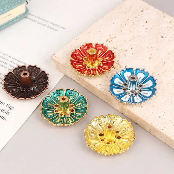 1Pc Lotus Alloy Incense Burner Stick Holder Home Buddhism Censer Line Incense Plate Sandalwood Coil Base Temples Home Decor