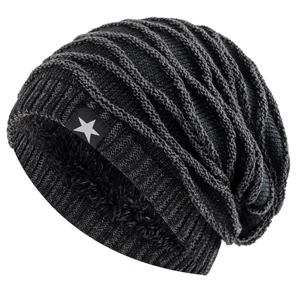 New Unisex Slouchy Winter Hats Add Fur Lined Men And Women Warm Beanie Cap Casual Five-pointed Star Decor Winter Knitted Hats