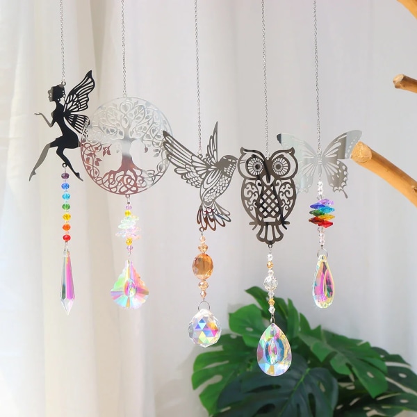 Crystal Sun Catcher Prisms Hanging Rainbow Chaser Window Wind Chimes Tree of Life Car Art Hanging Pendant Home Garden Decoration