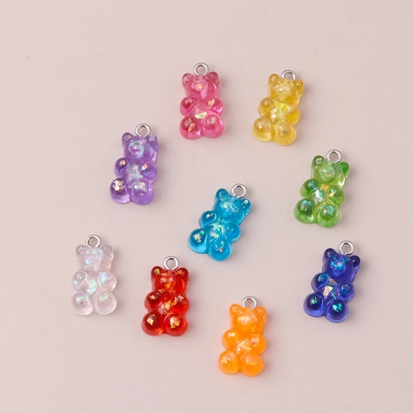 10pcs 22X11mm Resin Sequins Gummy Bear Charms for Jewelry Making Cartoon Earrings Pendants Necklaces Bracelets DIY Accessories