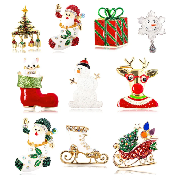 Christmas Series Enamel Pin Santa Claus Elk Sock Snowman Brooch Cartoon Cute Badge Fashion Jewelry Festival Gift Merry Christmas