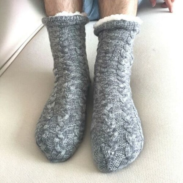 Men Bed Slipper Fluffy Socks Fleece Non Slip Knitted Thick Warm Winter Soft Cute