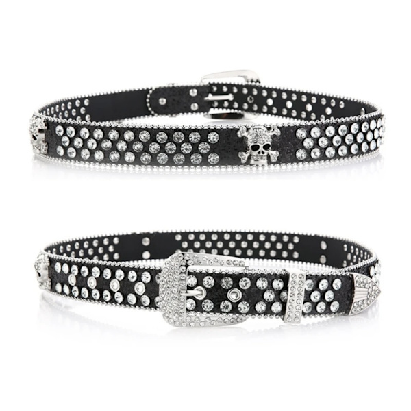 Head Skull Buckle Belts Women Pu-leather Strap Rhinestone Buckle Belts Western Cowboy Y2k Girls Fashion Belt for Jeans