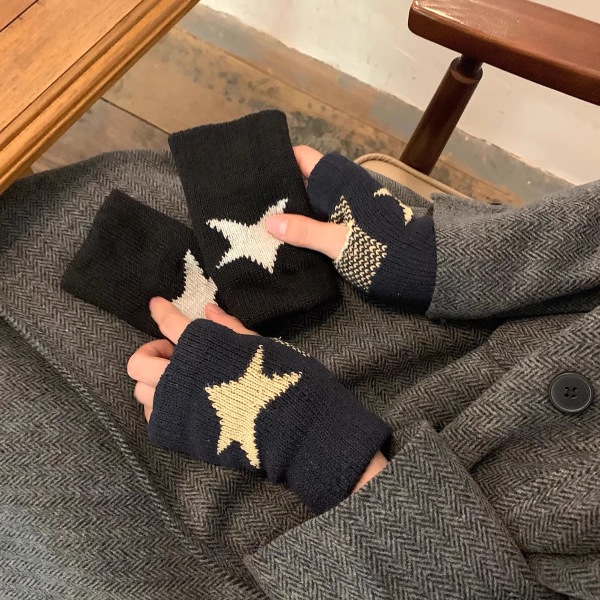 Y2K Star Gloves Knitted Fashion Fingerless Gloves Ins Winter Woolen Mittens Warm Flexible Men Women Unisex Hand Gloves 2023