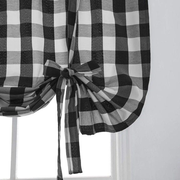 Impressed Buffalo Plaid Tie Up Curtains Farmhouse Thermal Insulated Window Adjustable Balloon Valances Shade for Small Window