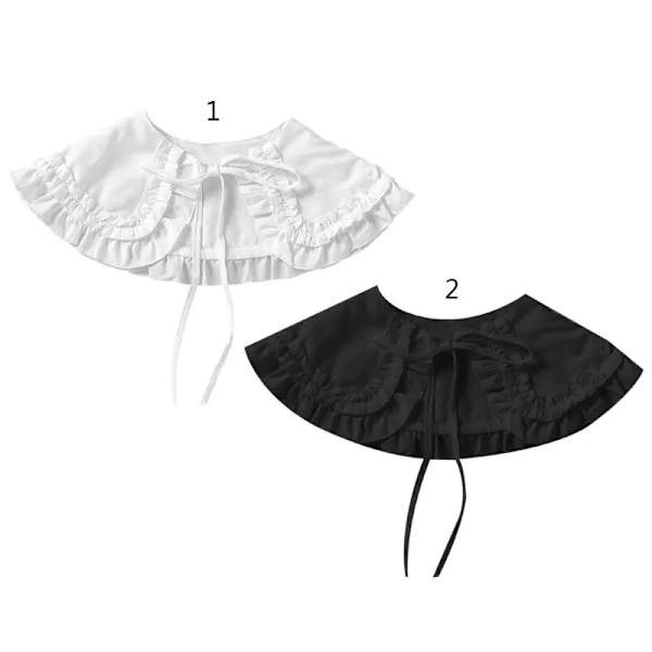 50JB Japanese Womens for Doll Double Layer Fake Collar Shoulder Wrap Solid Color Ribbon Bowknot Bottoming Shirt