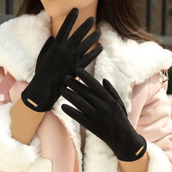 New Winter Padded Warm Gloves Cute Solid Color Suede Can Touch Screen Riding Ski Gloves For Women