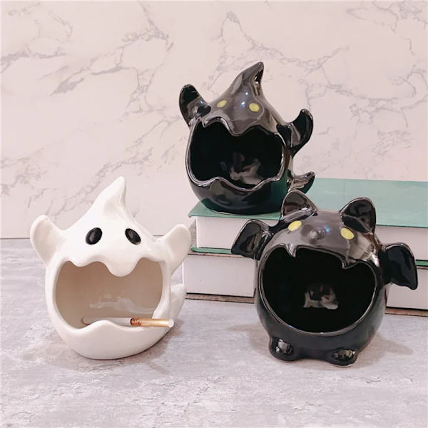 Ghost Bat Snack Dishes Tray Candlestick Ornament Halloween Decoration Atmosphere Art Cartoon Cute Ceramic Candle Holder Statue