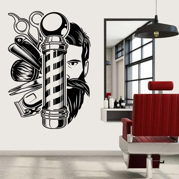 Vintage Barber Wall Sticker Haircut Scissors Comb Barber Shop Hair Salon Door and Window Art Wall Decoration Vinyl Decal  LF26