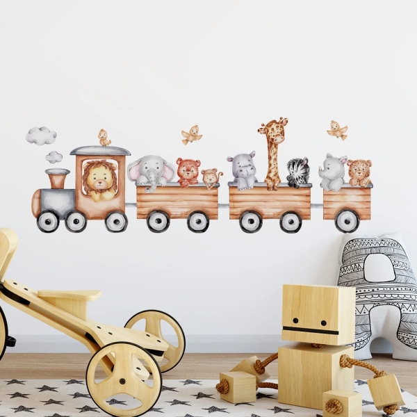 Cute Animals Cartoon Train Removable Wall Stickers for Kids Room Baby Bedroom Nursery Eco-friendly Decor Art Decals Wall Mural