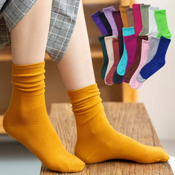 5 Pairs of women's winter solid color cotton vertical stripe leisure stockings