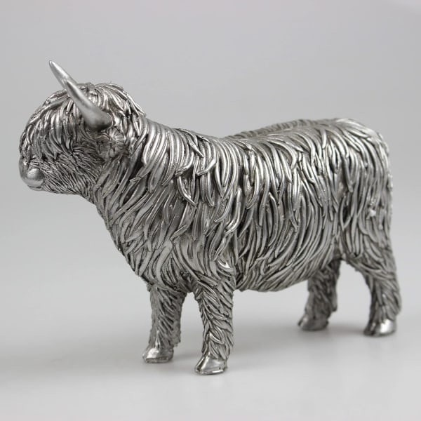 Reflections Silver Art Highland Cow Sculpture Resin Decorative Ornament Figurine