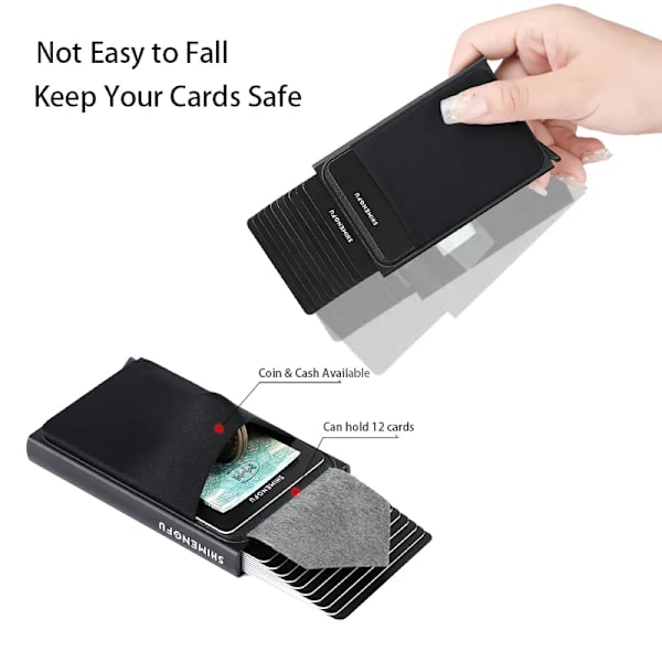 Slim Aluminum Wallet with Elasticity Back Pouch ID Credit Card Holder Mini RFID Wallet Automatic Pop Up Bank Card Case Men Purse