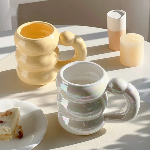 Ceramic Cute Mugs Coffee Cups Korea Kawaii Designer Circle Bubble Coffee Cups Breakfast Milk Juice Tea Handle Cup Microwave Safe
