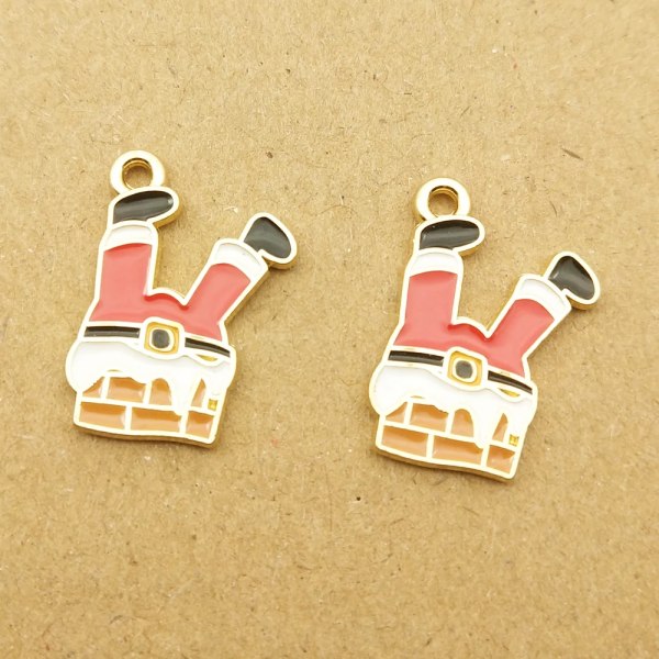 10pcs Christmas Charm for Jewelry Making Enamel Necklace Pendants Accessories Keychain Supplies Metal Materials Gold Plated