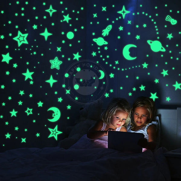 Children's Room Bedroom Creative Wall Decoration Sticke DIY Luminous Stars Moon Environmental Protection Removable PVC Sticker