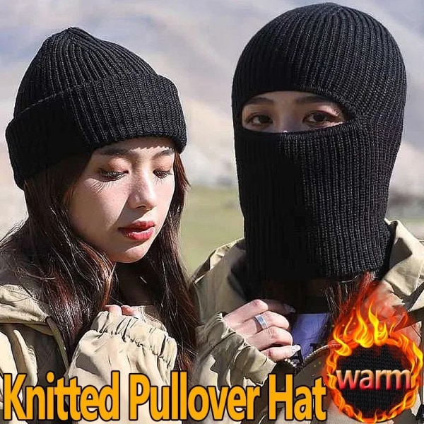 Winter Knitted Full Beanies Balaclava Hat Outdoors Men Women Sport Cycling Skiing Cap Black Warm Cold-proof Plush Knitted Masks