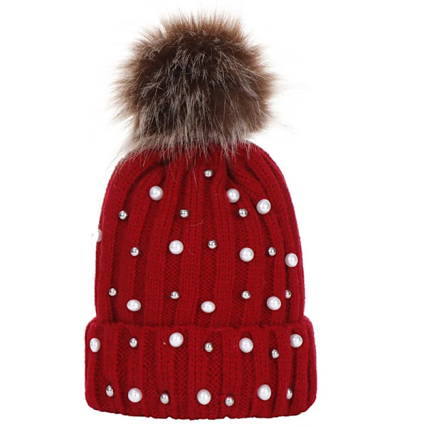 Fashion Winter Children Knitted Beanie Hat With Pearl Warm Pompom Caps For Kids Casual Pom Pom Hats Girls Boys Skullies Beanies