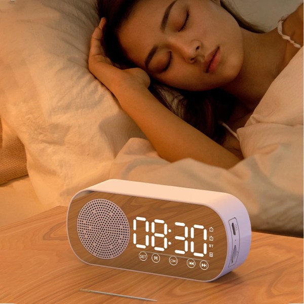 Multifunctional Wireless Bluetooth Speaker Clock Dual Alarm Support TF Card FM Radio Soundbar HIFI Music Box Soundbar