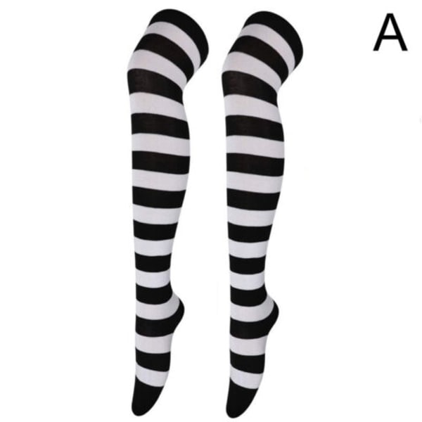 Women Cotton Striped Stockings Over Knee Socks Long Thigh High Socks Cosplay