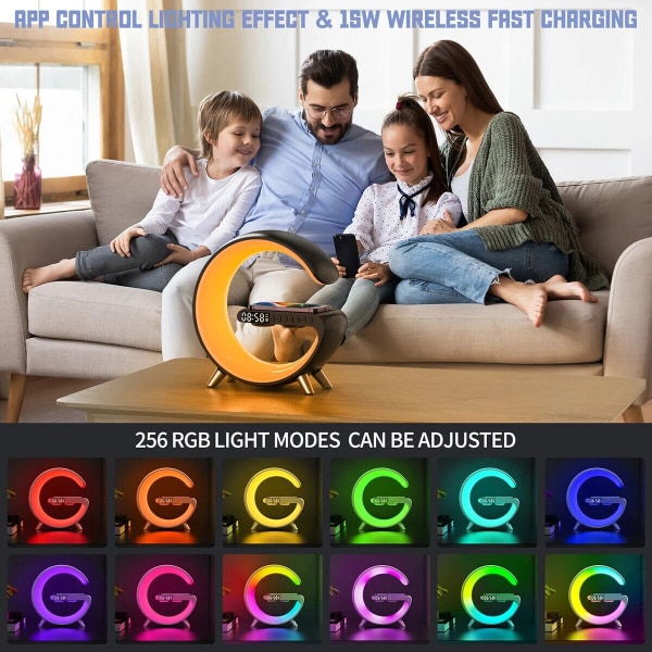 Smart G Lamp - Bluetooth Speaker Wireless Charger RGB Alarm Clock - Black