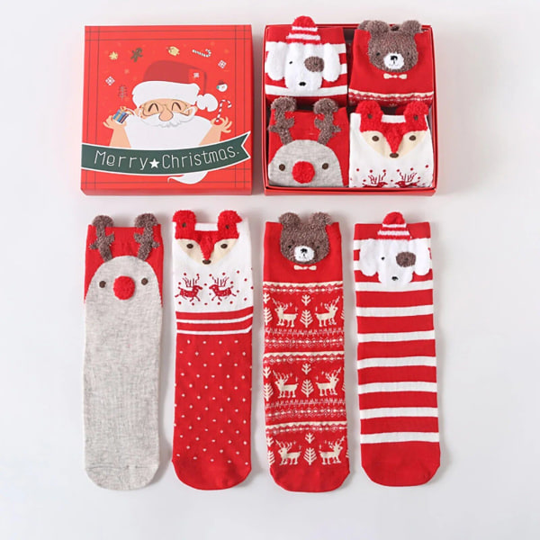 4 pairs of stylish Christmas cartoon cute gift box mid-tube winter women's socks