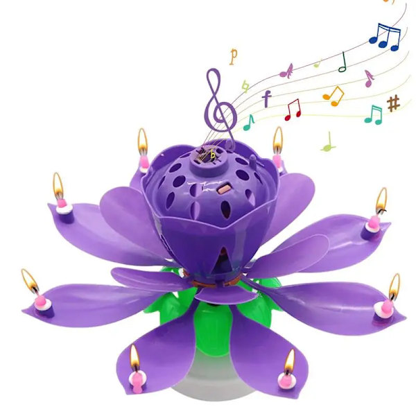 Lotus Candle Rotating Lotus Birthday Candle Singing Candle-Powered Spinning Cake Topper Reusable Birthday Candle Fits Any Size