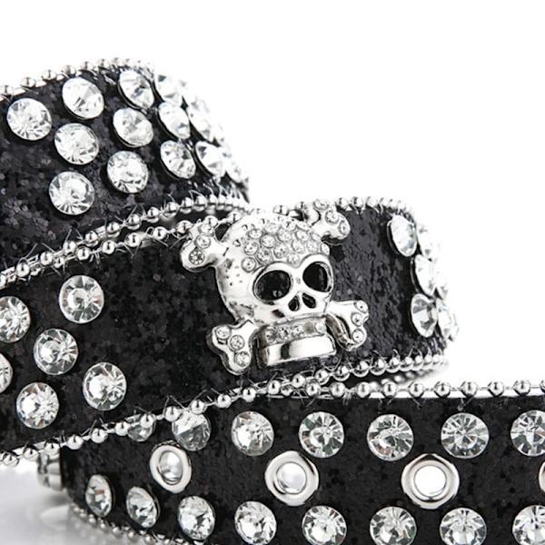 Head Skull Buckle Belts Women Pu-leather Strap Rhinestone Buckle Belts Western Cowboy Y2k Girls Fashion Belt for Jeans