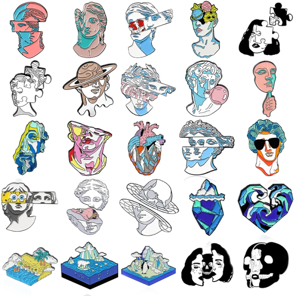 30 Style Statue Heart Skull Sculpture Brooches Skeleton Puzzle Anatomy Mask Splicing Enamel Pin Badge For Women Jewelry