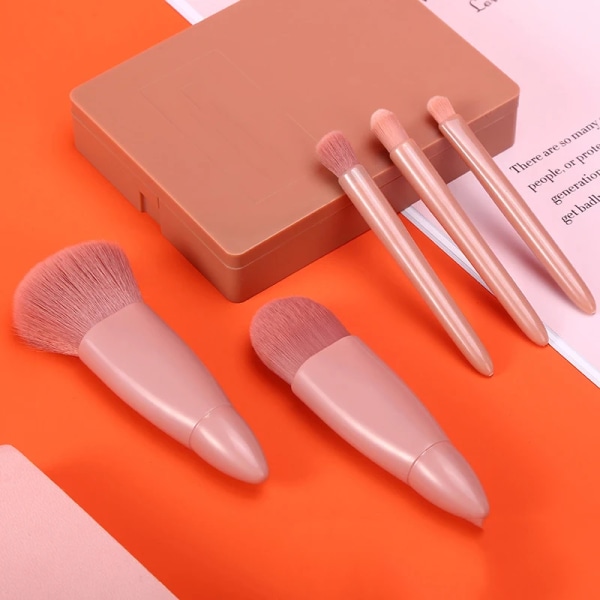 Makeup Brushes Set Portable 5Pcs Multi-Function Set With Mirror Soft Hair Loose Powder Brush Blush Foundation Eye Shadow Brush