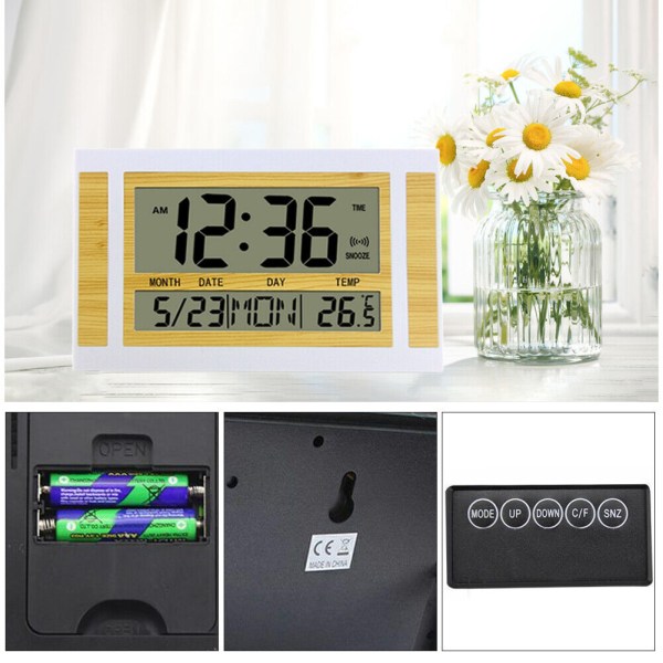Wall Clock Digital Clock Date Timer Retro Large Square Temperature LCD Display