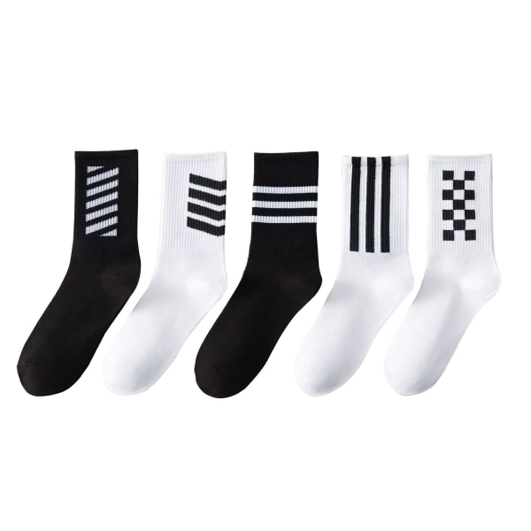 5 Pairs Men's Stripe Sports Solid Color Cotton Non Slip Sweat Absorbing Socks