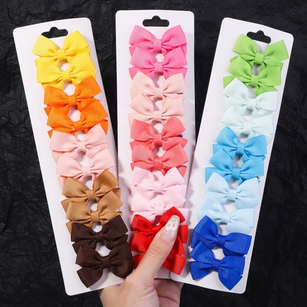 10Pcs/Set Colorful Ribbon Kids Bows with HairClips for Girl Handmade Hairpins Bowknot Hairgrips Headwear Baby Hair Accessories