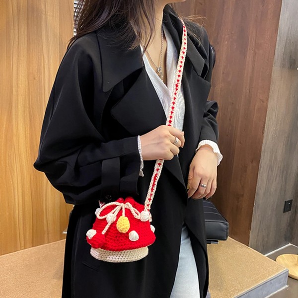 Women Fashion Knit Mushroom Shoulder Bag Female Contrast Color Crossbody Bags