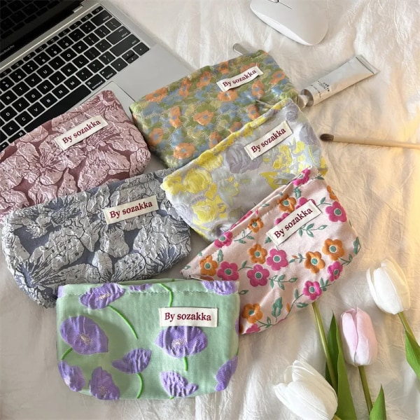 Korean Fashion Flower Travel Cosmetic Storage Bag Kawaii Wallet Women Makeup Kits Handbags Phone Pencil Case Organizer Pouch Bag