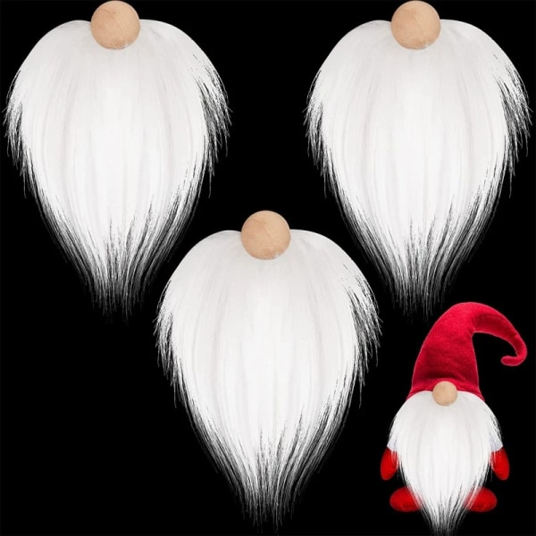 Gnome Beads and Fake Beards 6pcs/set Faux Fur Dwarf Beard Wood Bead for Christmas Plush Gnome for Doll Handmade DIY