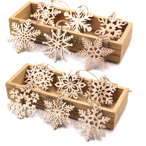 6PCS/Lot Christmas Wooden Pendants Multi Snowflakes Hanging Ornaments Wood Craft Christmas Tree Decorations DIY Painting Gifts