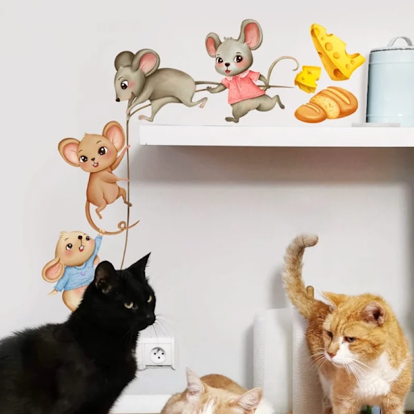 Little Mouse Moving Food Sticker Kitchen Kids Room TV Background Wall Decor Cartoon Mice Cooperate To Move Food Wall Stickers