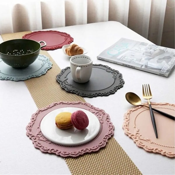 2pcs Lace Silicone Coaster Placemat Relief Bottom Non-slip Table Decoration Mat Kitchen Accessories Round Cup Mat Tableware Pad