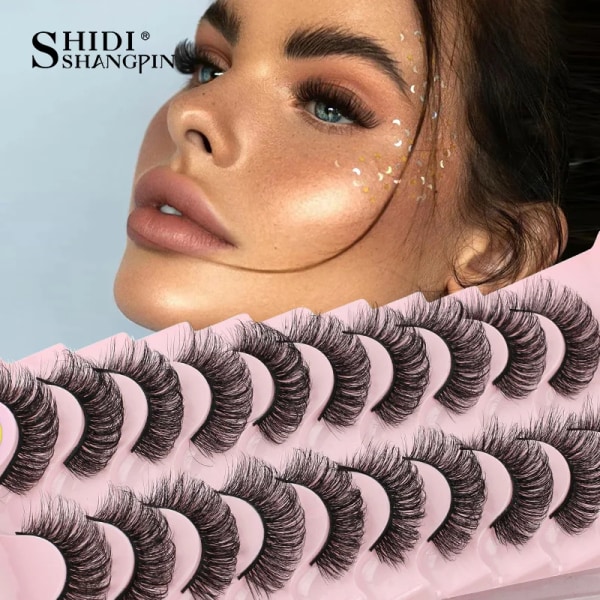 10 Pairs Russian Strip Lashes Fluffy Volume False Eyelashes DD Curl Dramatic Messy Faux Mink Fake Lashes Make up