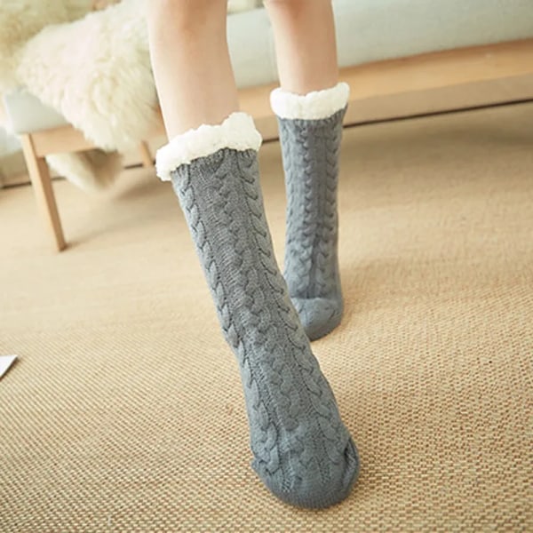 Womens Fuzzy Thermal Sock Plush Grip Hemp Winter Soft Female Home Indoor Warm Bedroom Silicone Non-slip Thick Slipper Floor Sock