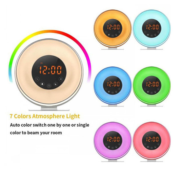 Wake-up Light Sunrise Alarm Clock LED FM Radio Bedside Sounds Touch Night Lamp