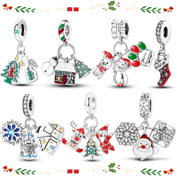 Charms Silver Plated Christmas Pendants  Fit Original Pandora Bracelet DIY Santa Claus Elk Dangle Charms Jewelry