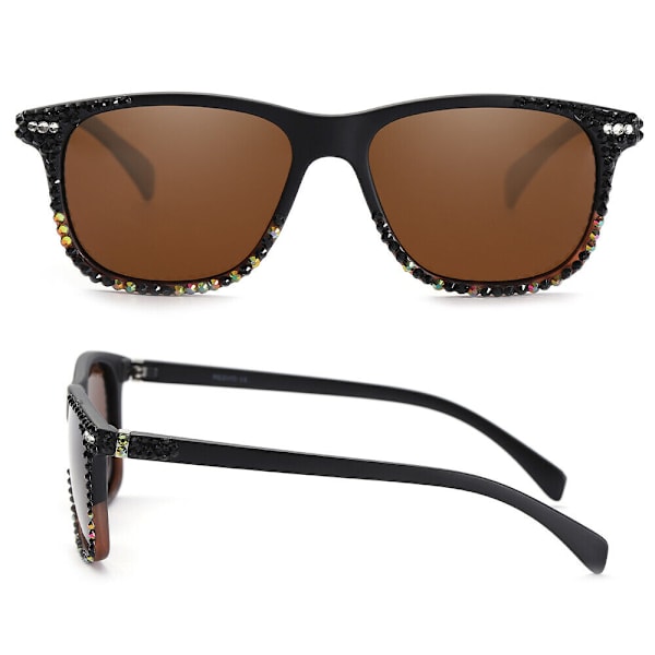 Classic Rectangular Bling Hand-made Rhinestone Polarized Sunglasses Womens K