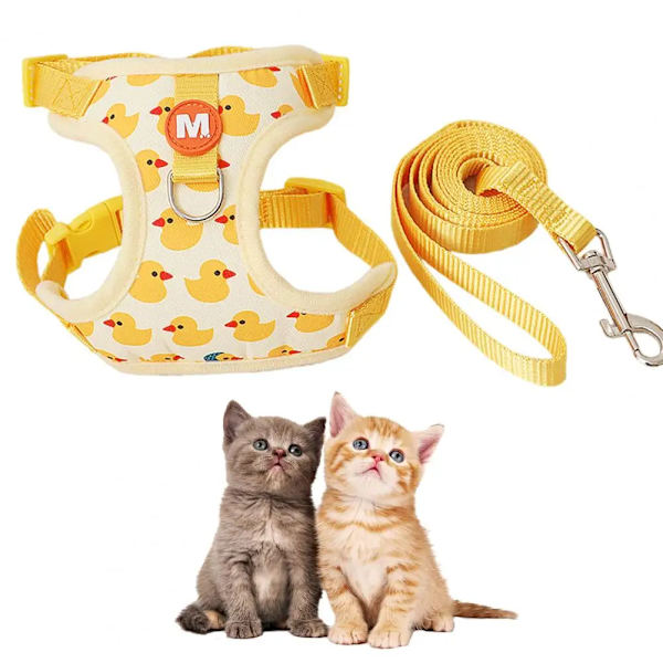 Pet Vest Vest With Leash Cartoon Yellow Duck Walk-in Adjustable Buckle Small Dog Puppy Cat Harness Pet Supplies