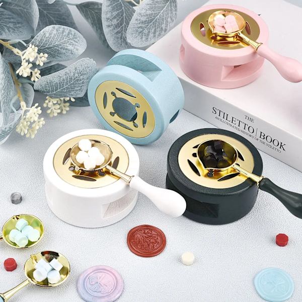 Retro Wax Seal Stamp Lacquer Stove Wood Handle Spoon Satmp Head Handle Wax Seal Melting Furnace Heater Wax Bead Stick Heater Pot