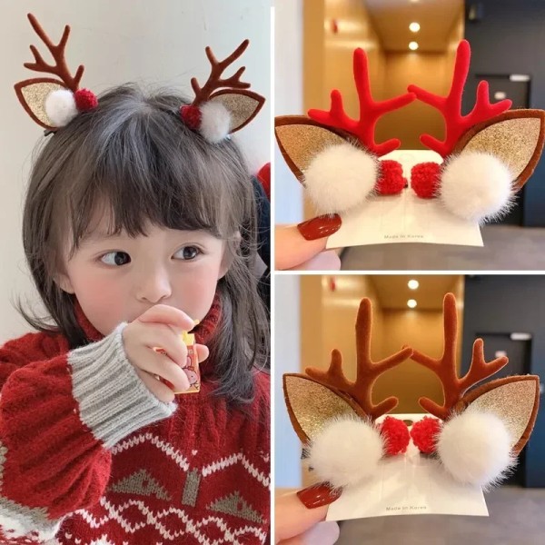 8pcs  Lovely Christmas Elk Ear Hair Clip Baby Girl Santa Snowman Hairpin Xmas Party Barrettes For Kids Cosplay Headwear