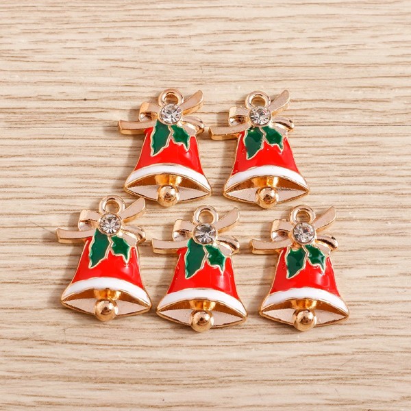 10pcs Cute Enamel Christmas Bell Charms Pendants for Making Drop Earrings Necklace DIY Handmade Keychain Crafts Jewelry Findings