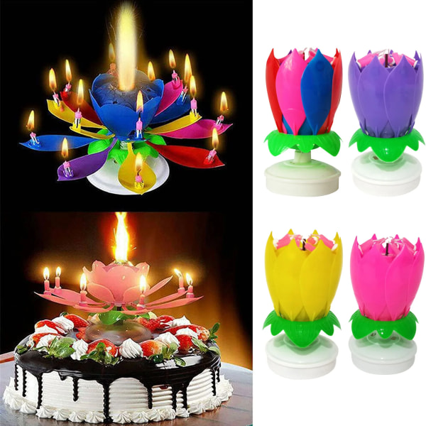 Cake Candle Electronic Rotating Lotus Double Layer Birthday Candles Disposable Candles Birthday Party Gifts Kids Cake DIY Decor