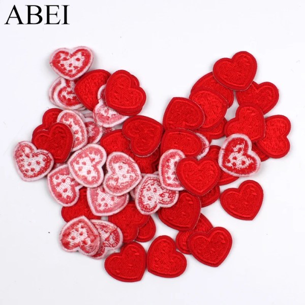 20pcs Iron On Mini Heart Patches Embroidery Small Stickers for Apparel Jeans Bags Shoes Hats Caps Coats Appliques Badge Decors